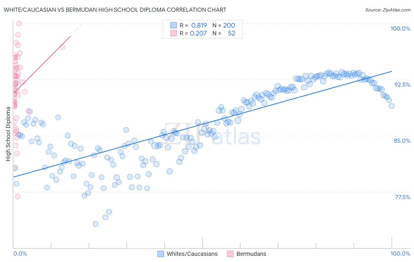 White/Caucasian vs Bermudan High School Diploma