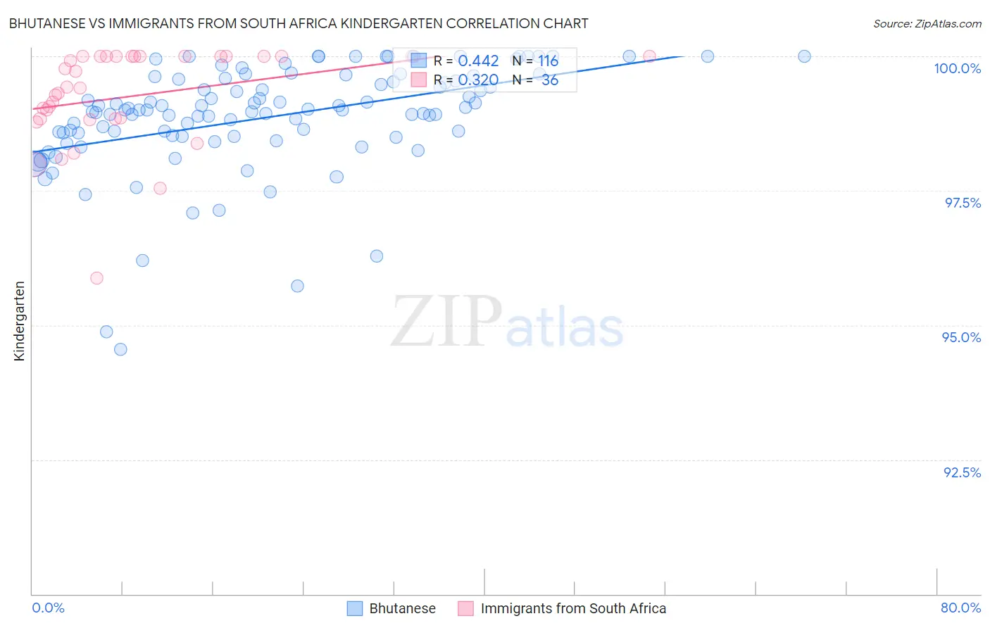 Bhutanese vs Immigrants from South Africa Kindergarten