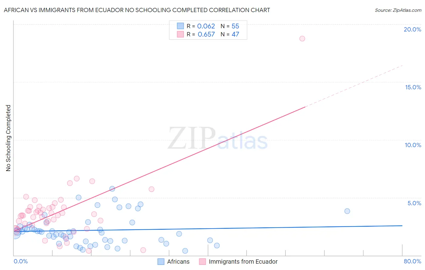 African vs Immigrants from Ecuador No Schooling Completed