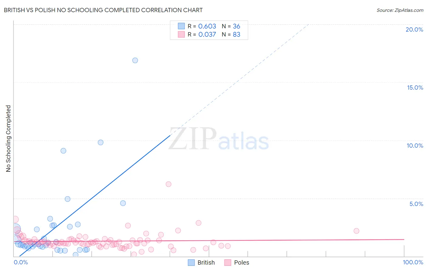 British vs Polish No Schooling Completed