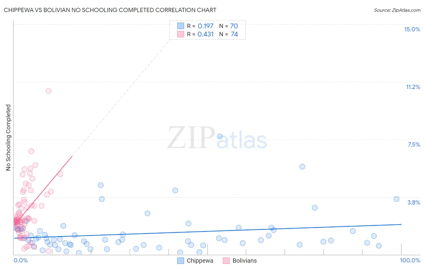 Chippewa vs Bolivian No Schooling Completed