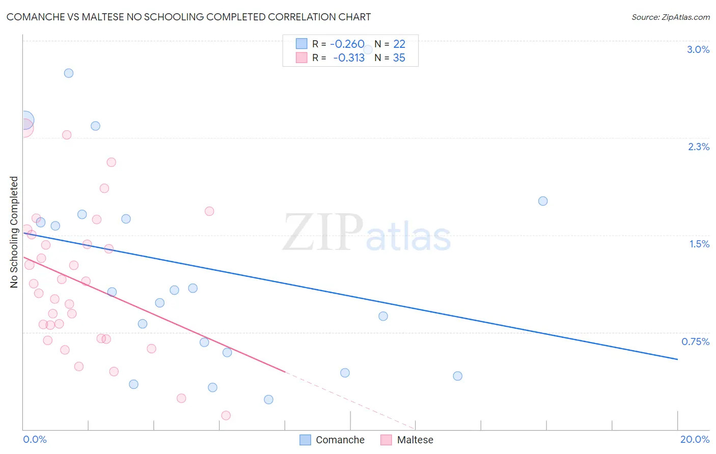 Comanche vs Maltese No Schooling Completed