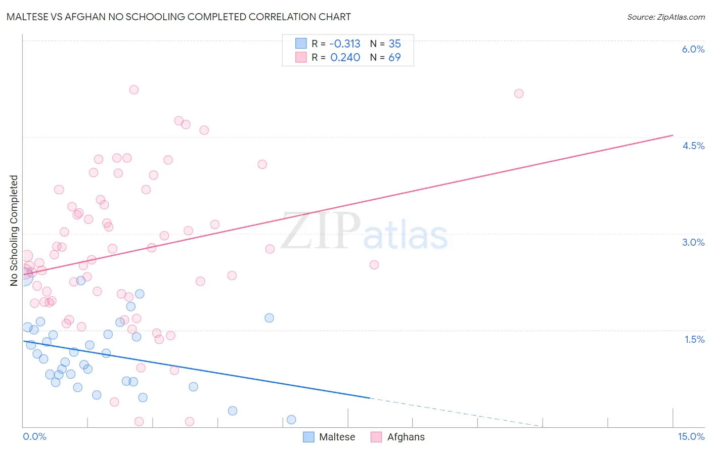 Maltese vs Afghan No Schooling Completed