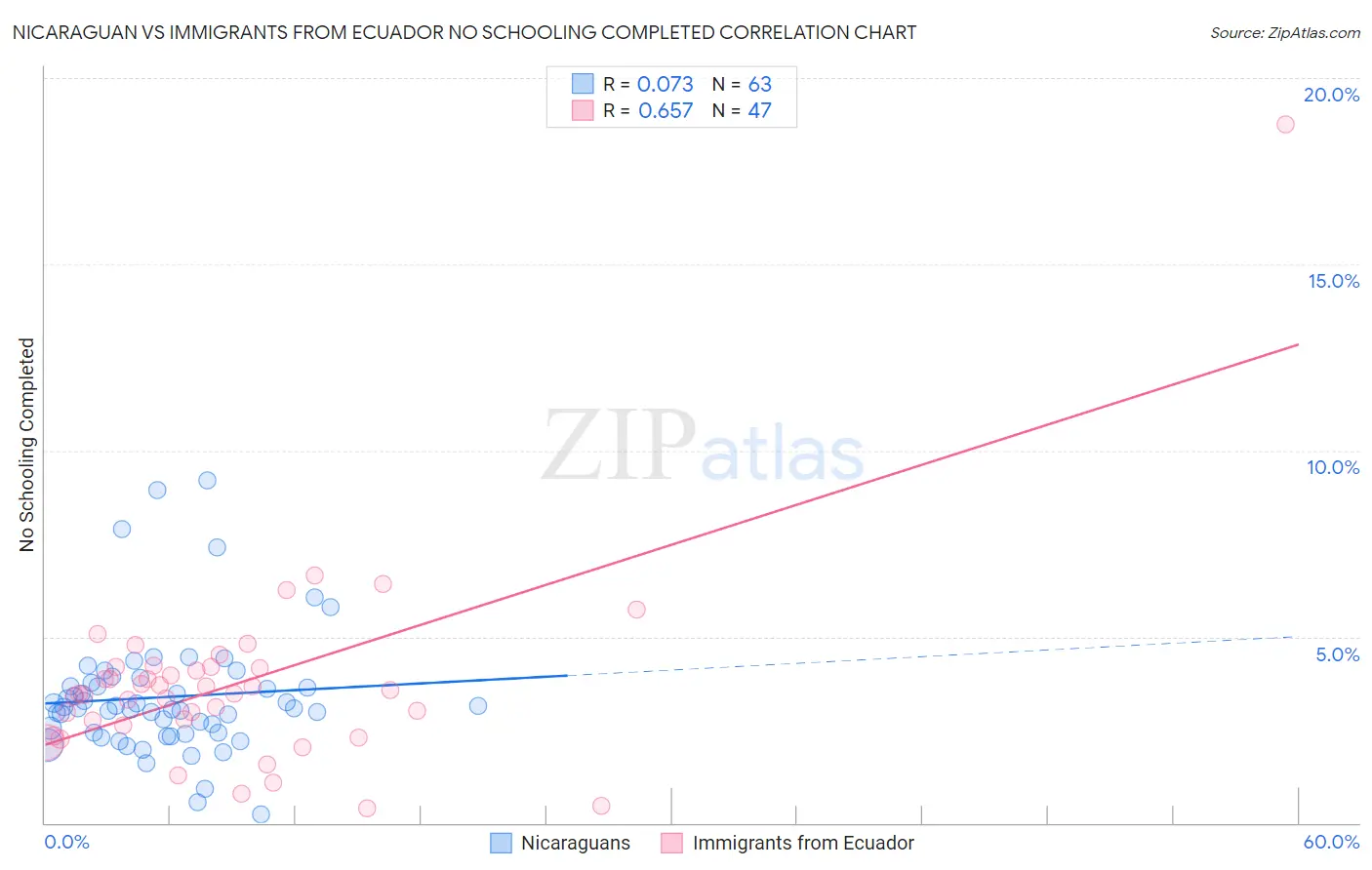 Nicaraguan vs Immigrants from Ecuador No Schooling Completed