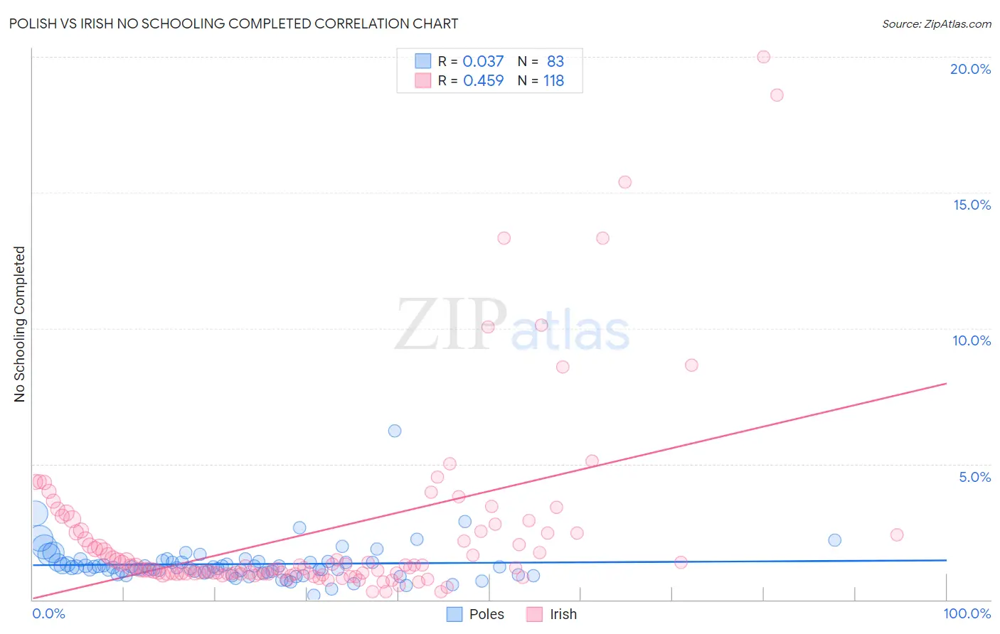 Polish vs Irish No Schooling Completed