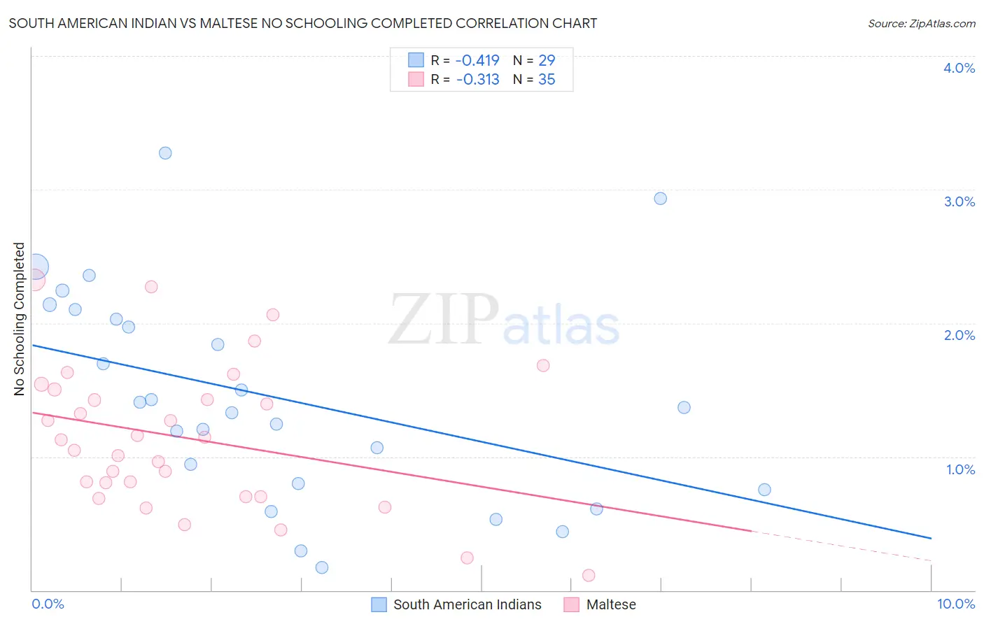 South American Indian vs Maltese No Schooling Completed