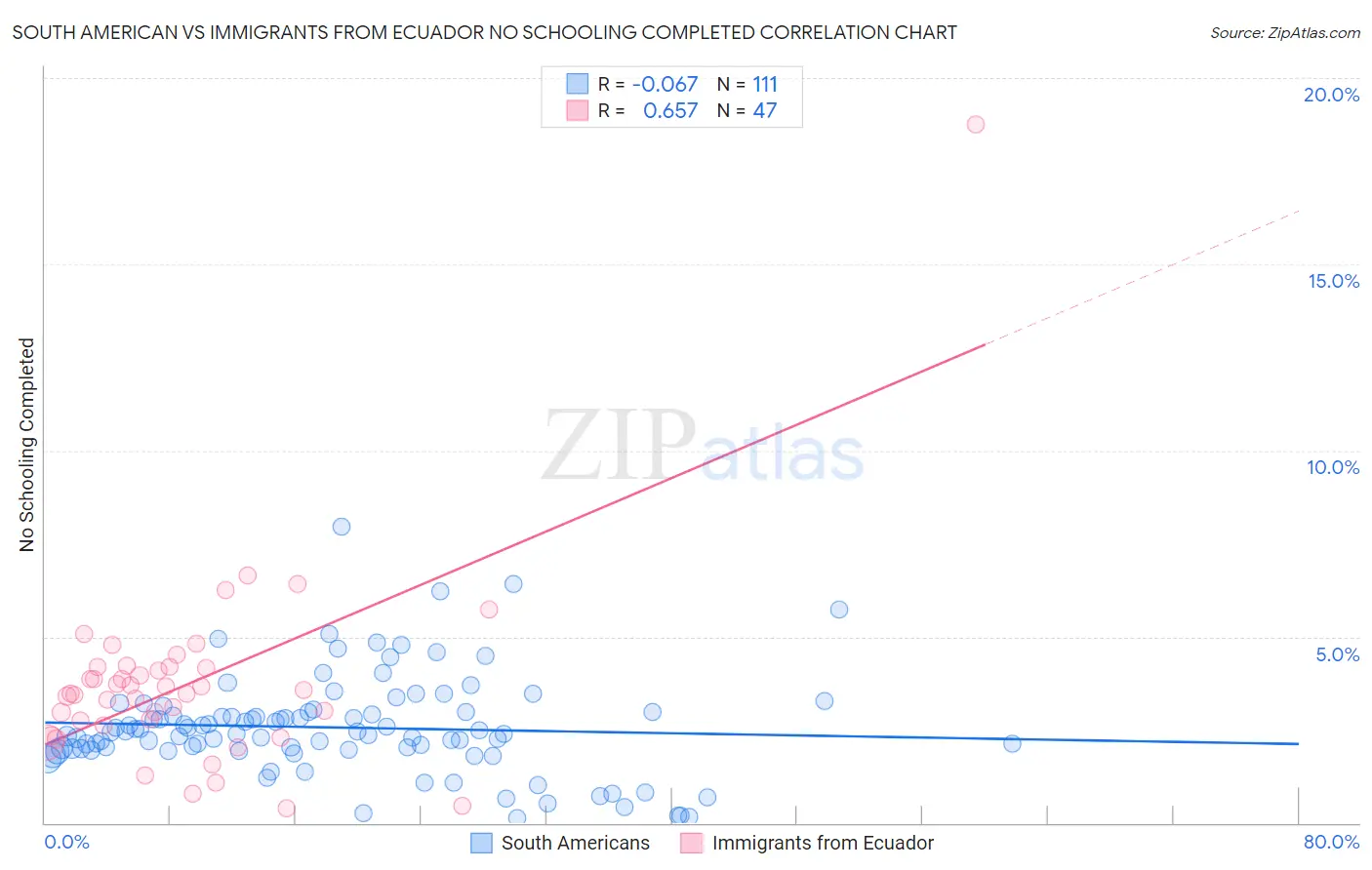 South American vs Immigrants from Ecuador No Schooling Completed