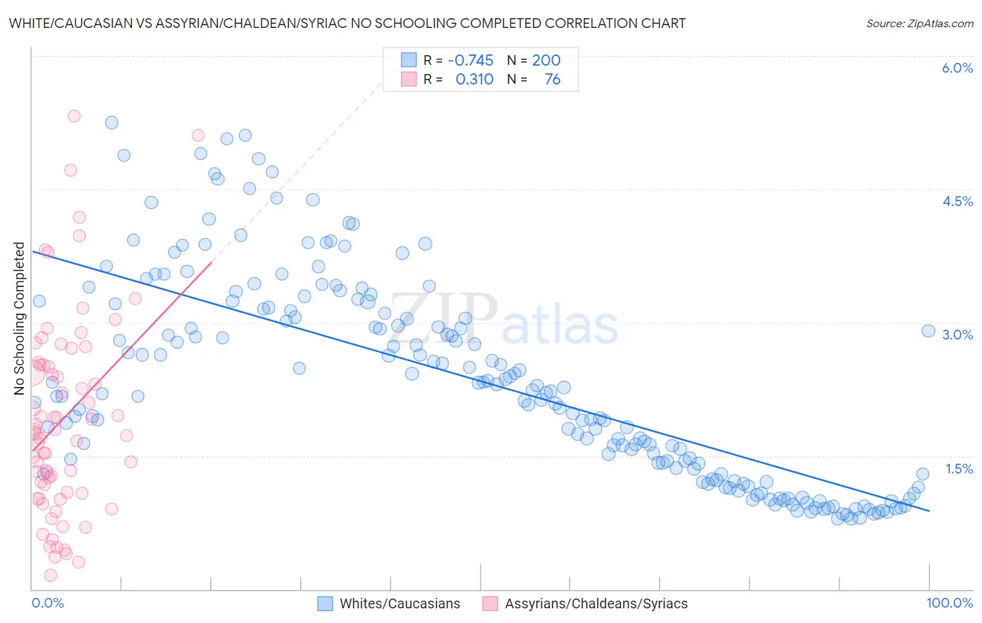 White/Caucasian vs Assyrian/Chaldean/Syriac No Schooling Completed