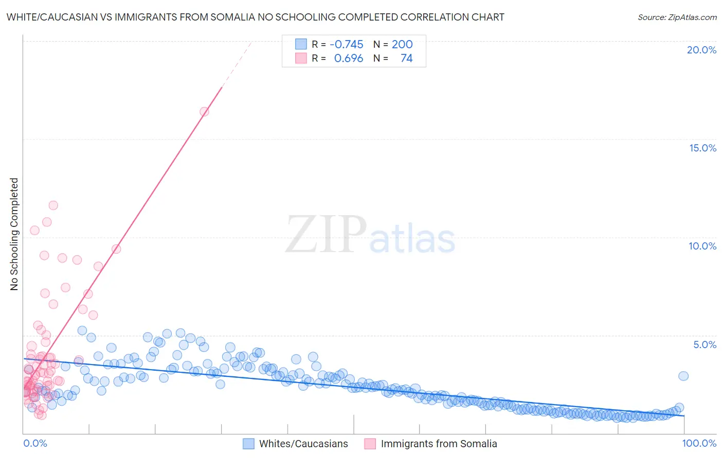 White/Caucasian vs Immigrants from Somalia No Schooling Completed
