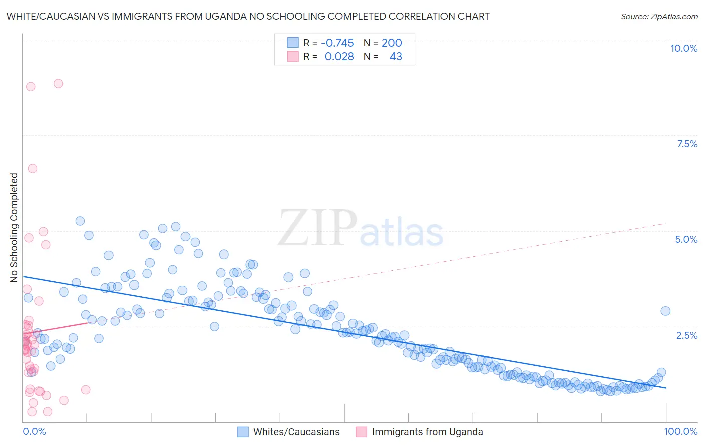 White/Caucasian vs Immigrants from Uganda No Schooling Completed