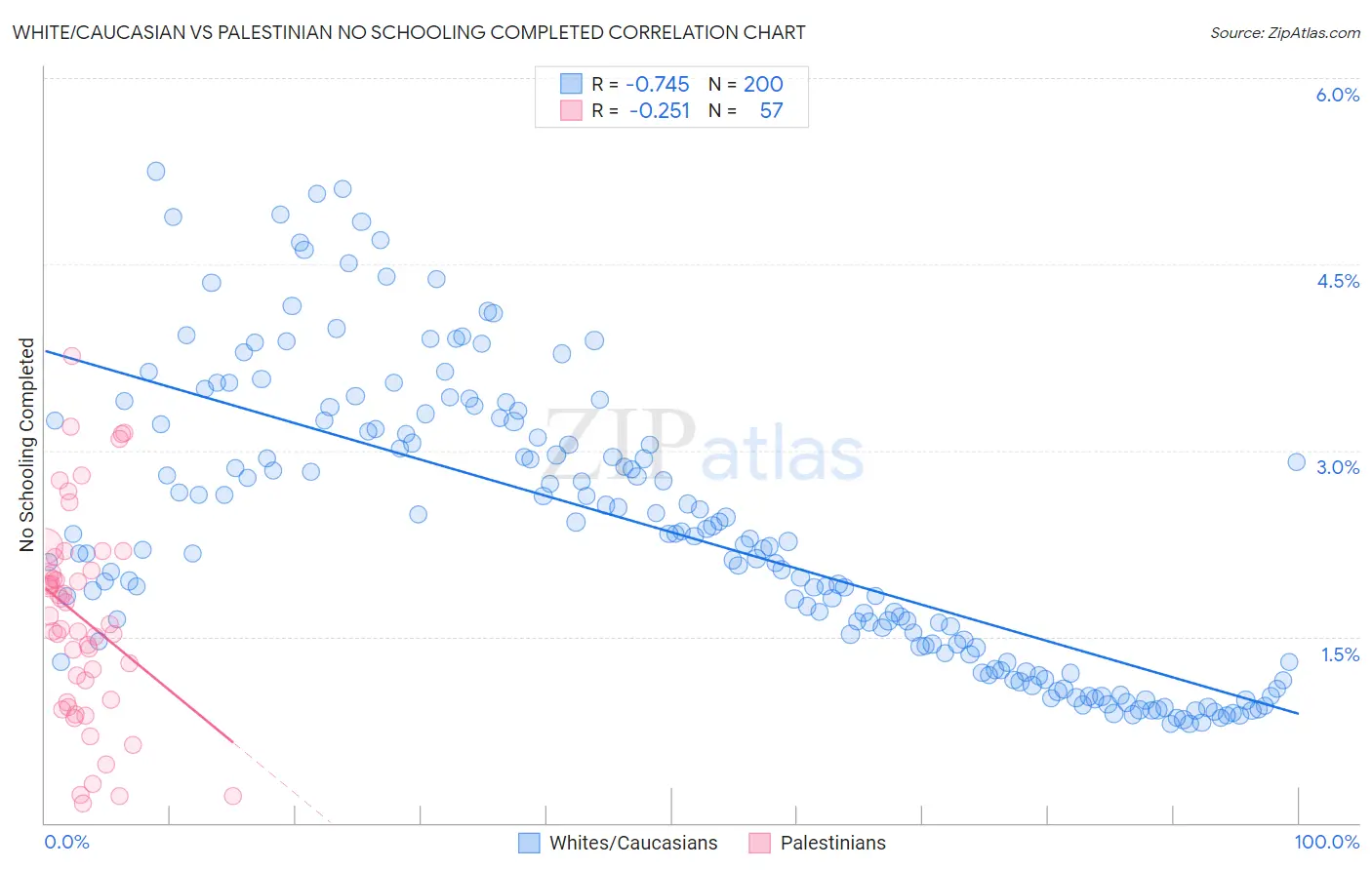 White/Caucasian vs Palestinian No Schooling Completed