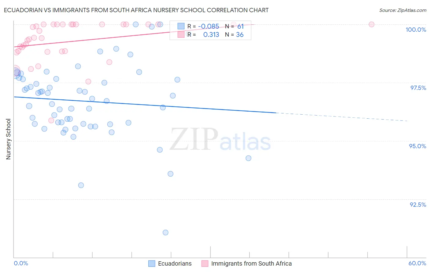 Ecuadorian vs Immigrants from South Africa Nursery School