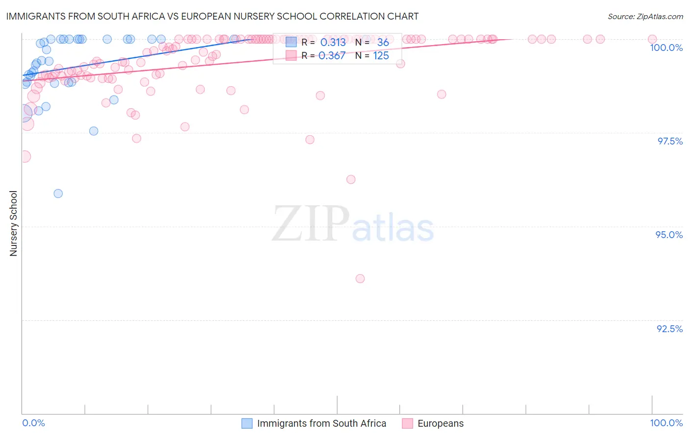 Immigrants from South Africa vs European Nursery School