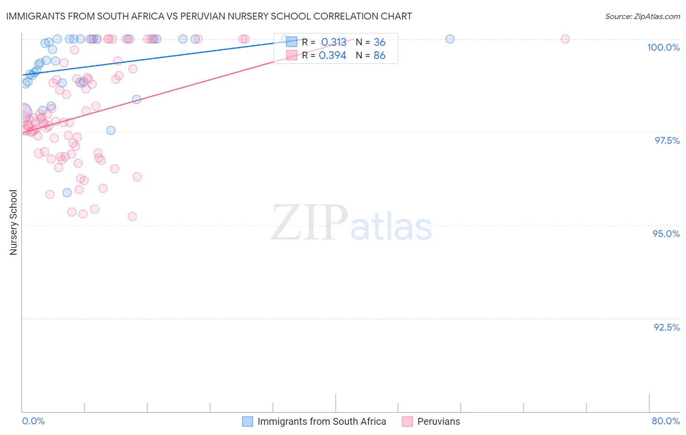 Immigrants from South Africa vs Peruvian Nursery School