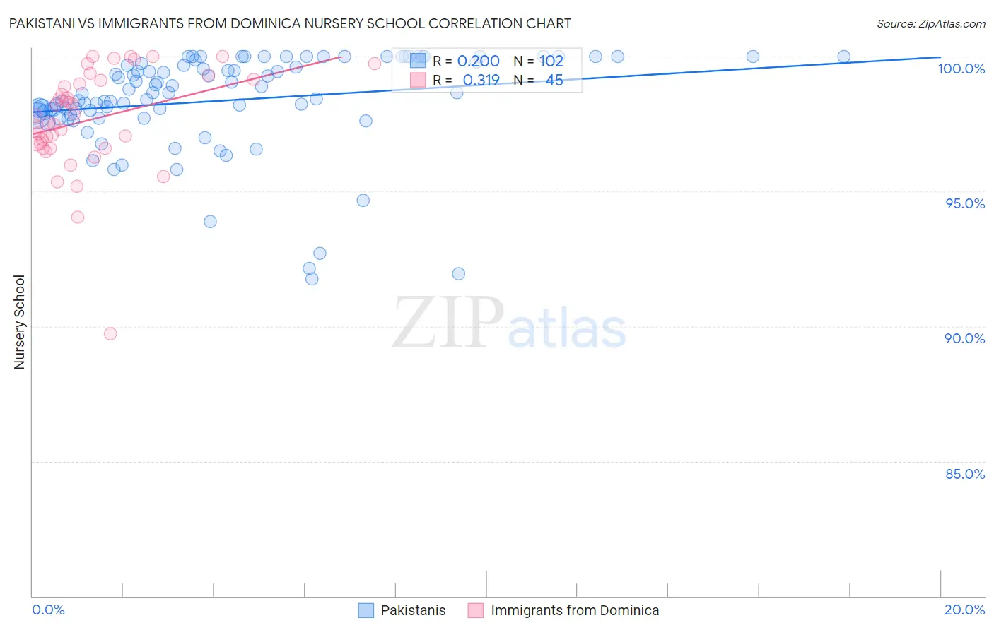 Pakistani vs Immigrants from Dominica Nursery School