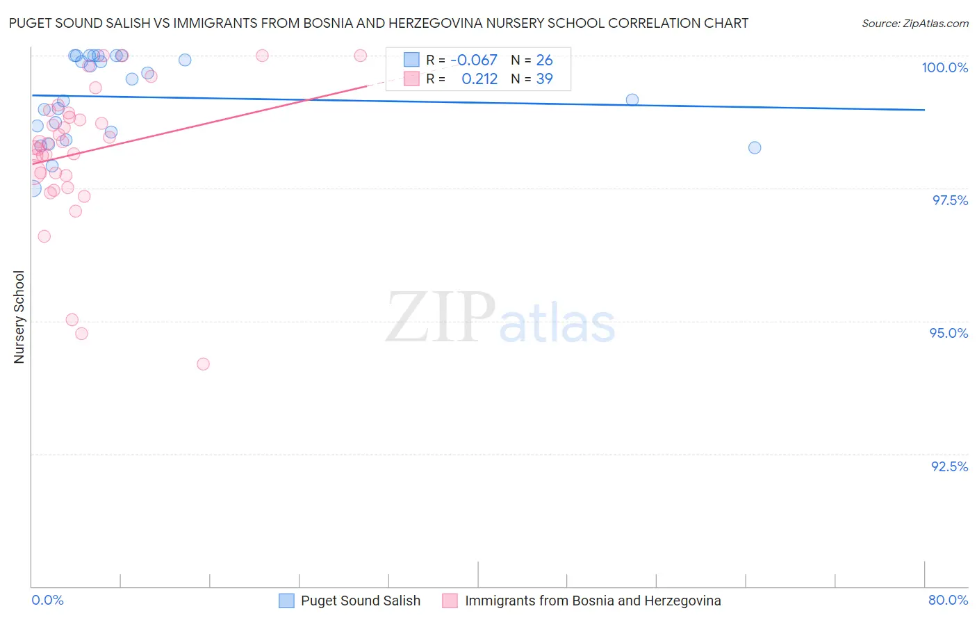 Puget Sound Salish vs Immigrants from Bosnia and Herzegovina Nursery School