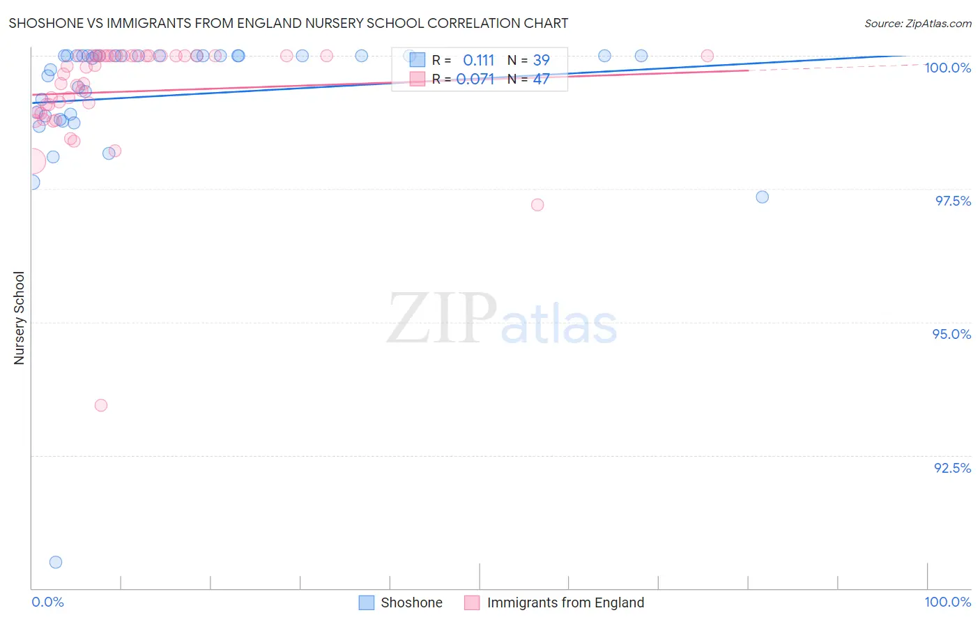 Shoshone vs Immigrants from England Nursery School