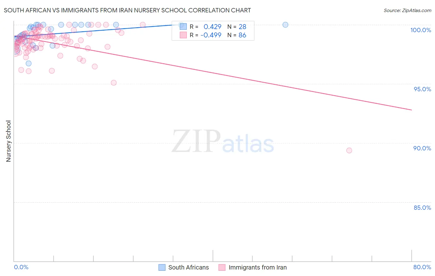 South African vs Immigrants from Iran Nursery School