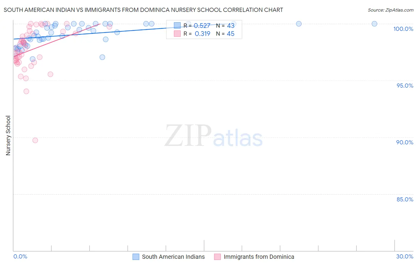 South American Indian vs Immigrants from Dominica Nursery School
