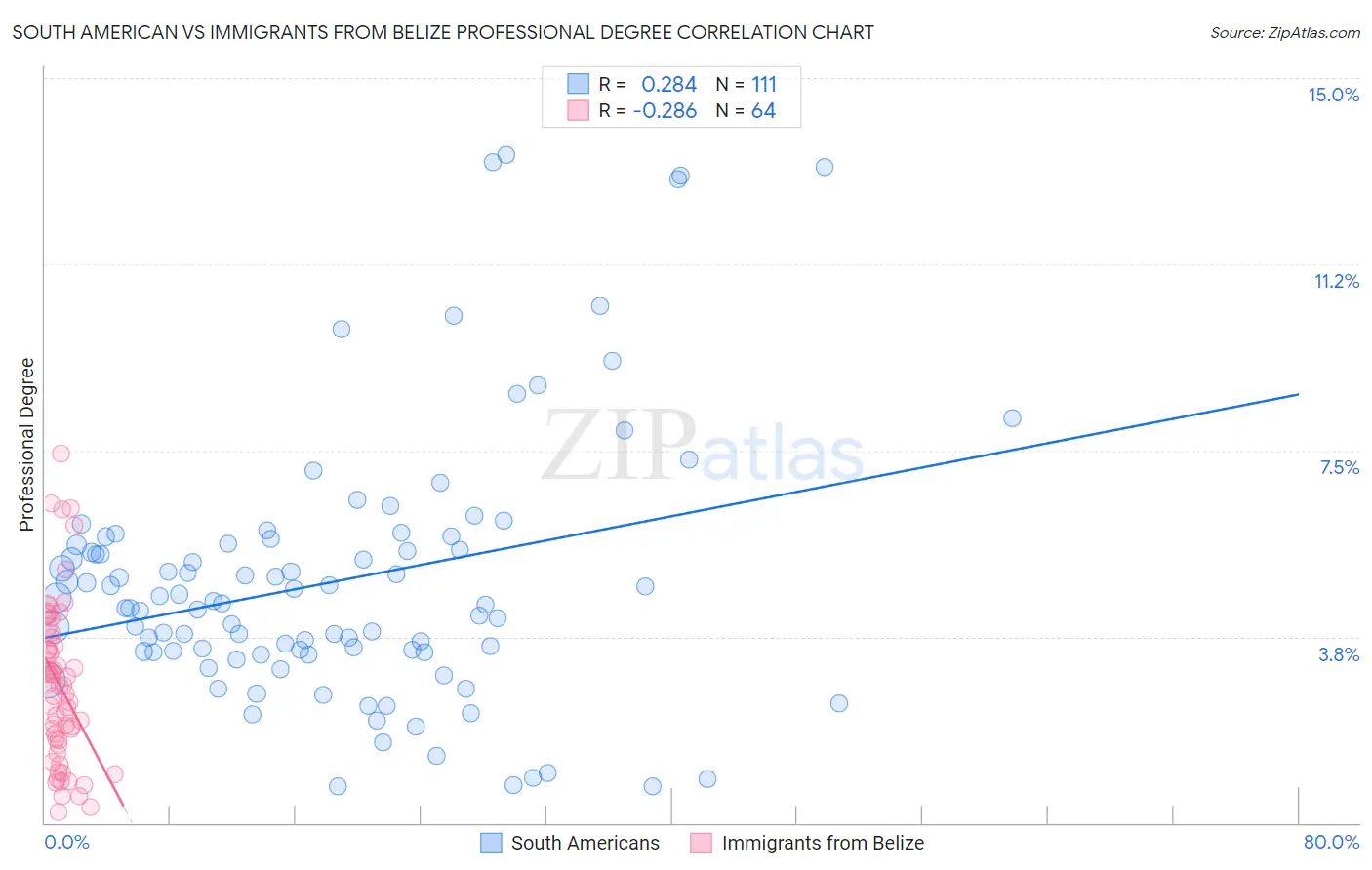 South American vs Immigrants from Belize Professional Degree
