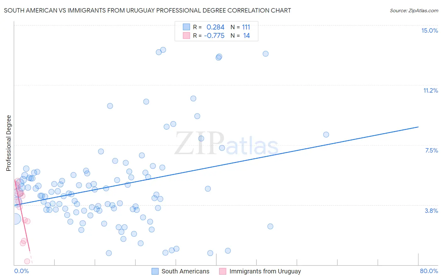 South American vs Immigrants from Uruguay Professional Degree