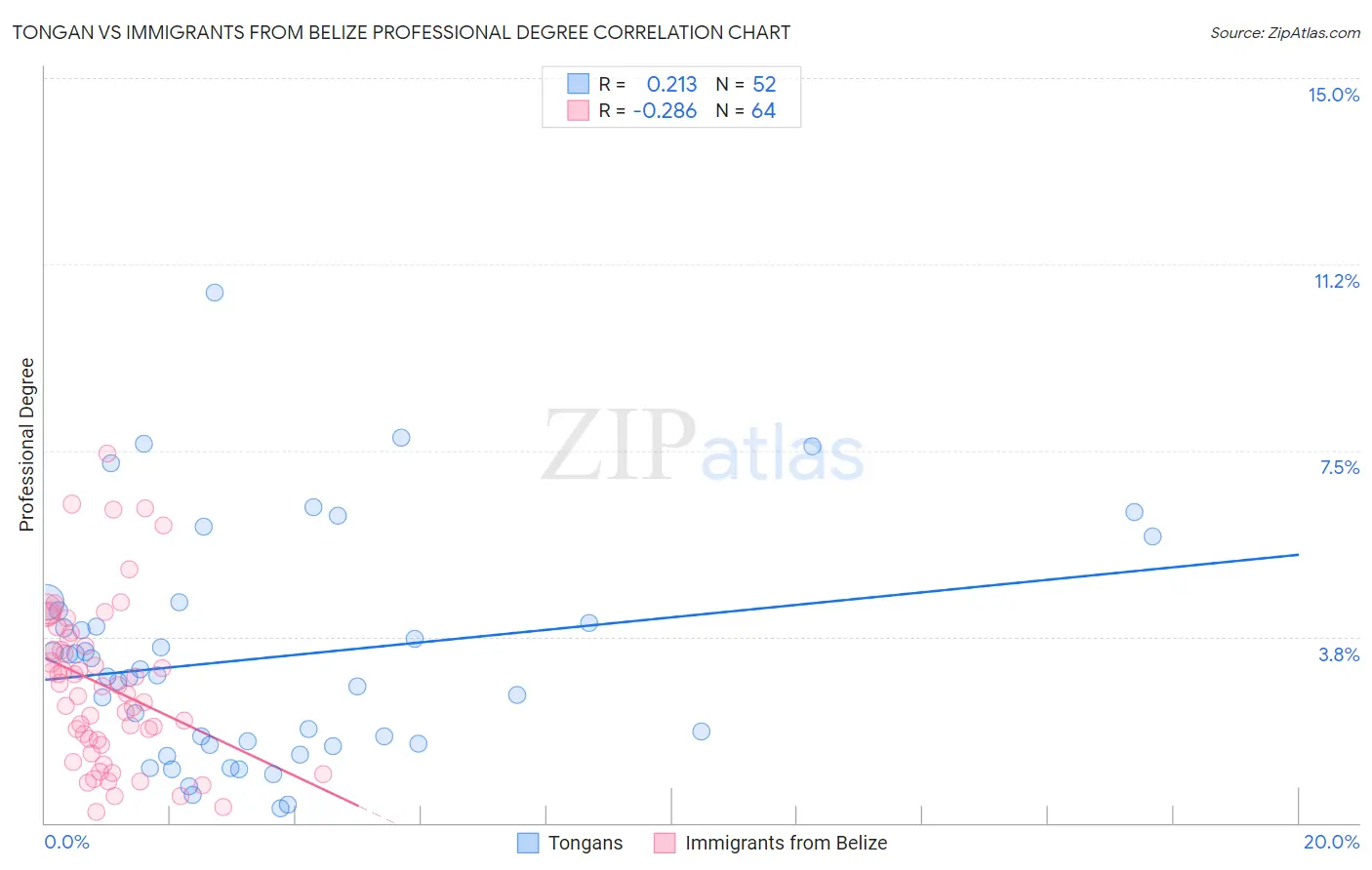 Tongan vs Immigrants from Belize Professional Degree