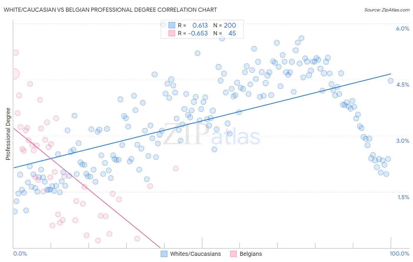 White/Caucasian vs Belgian Professional Degree