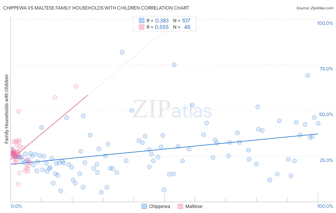Chippewa vs Maltese Family Households with Children