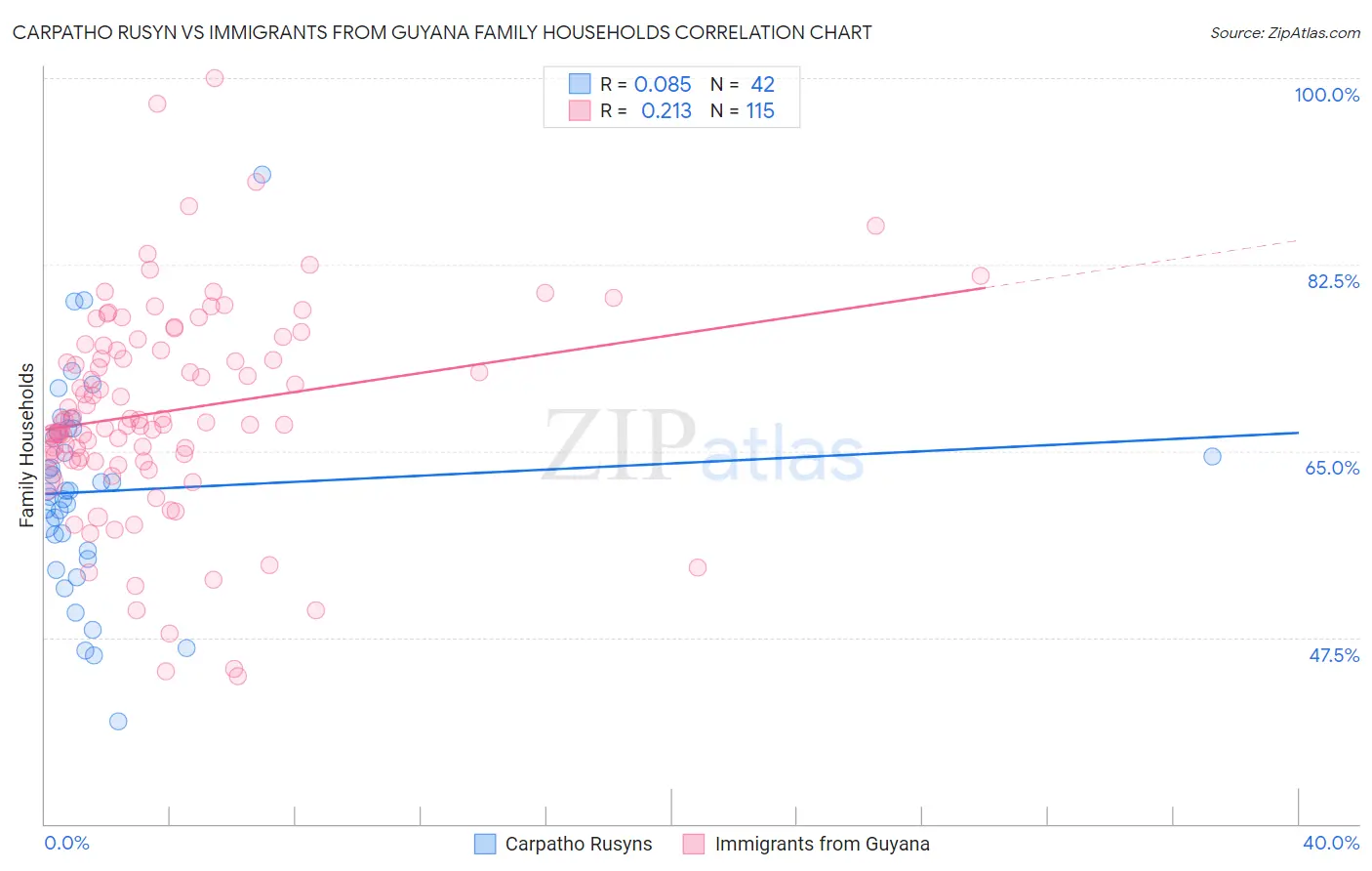 Carpatho Rusyn vs Immigrants from Guyana Family Households