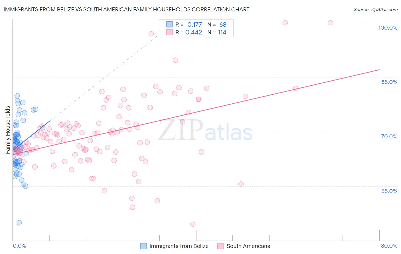 Immigrants from Belize vs South American Family Households