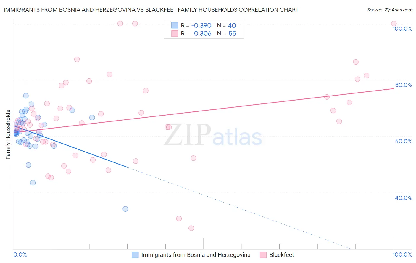 Immigrants from Bosnia and Herzegovina vs Blackfeet Family Households