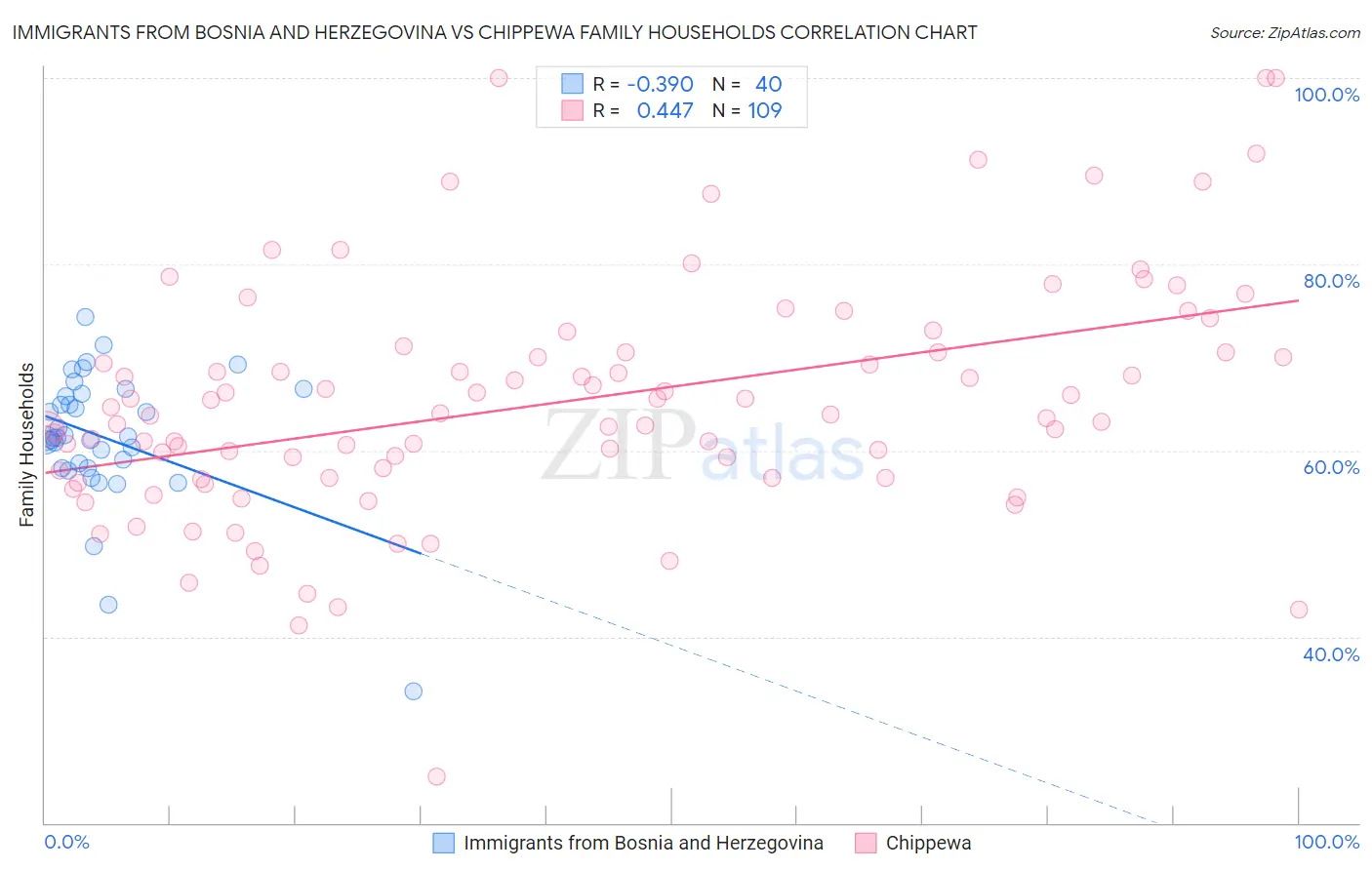 Immigrants from Bosnia and Herzegovina vs Chippewa Family Households