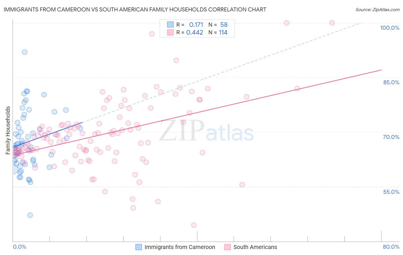 Immigrants from Cameroon vs South American Family Households