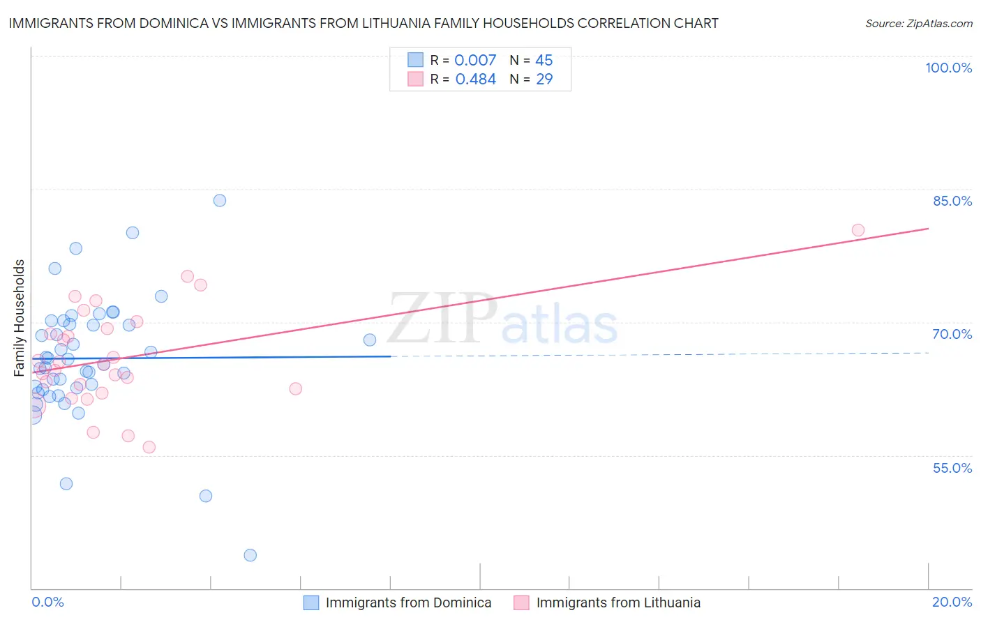 Immigrants from Dominica vs Immigrants from Lithuania Family Households