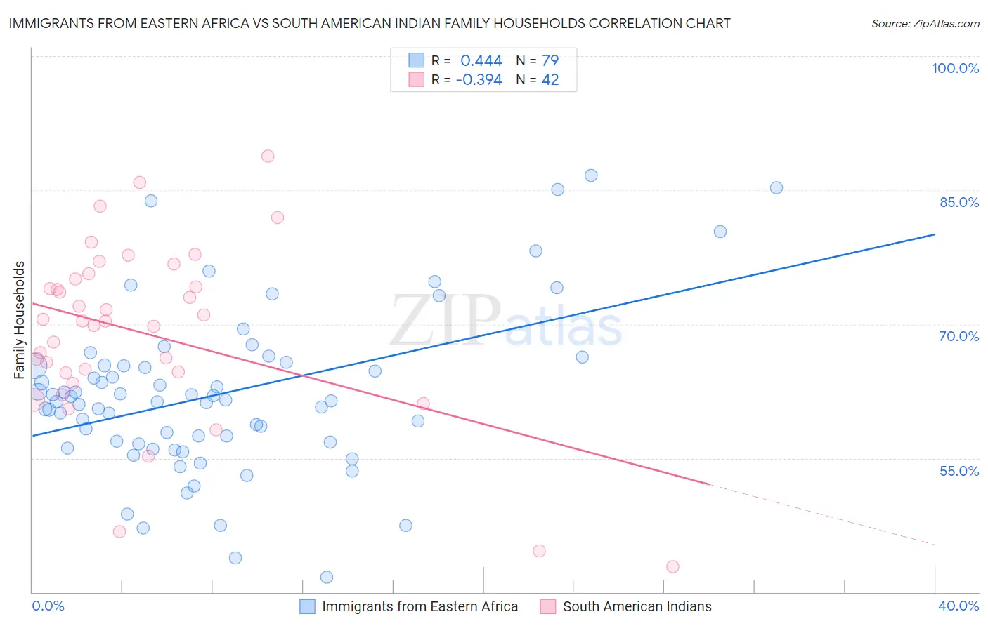 Immigrants from Eastern Africa vs South American Indian Family Households
