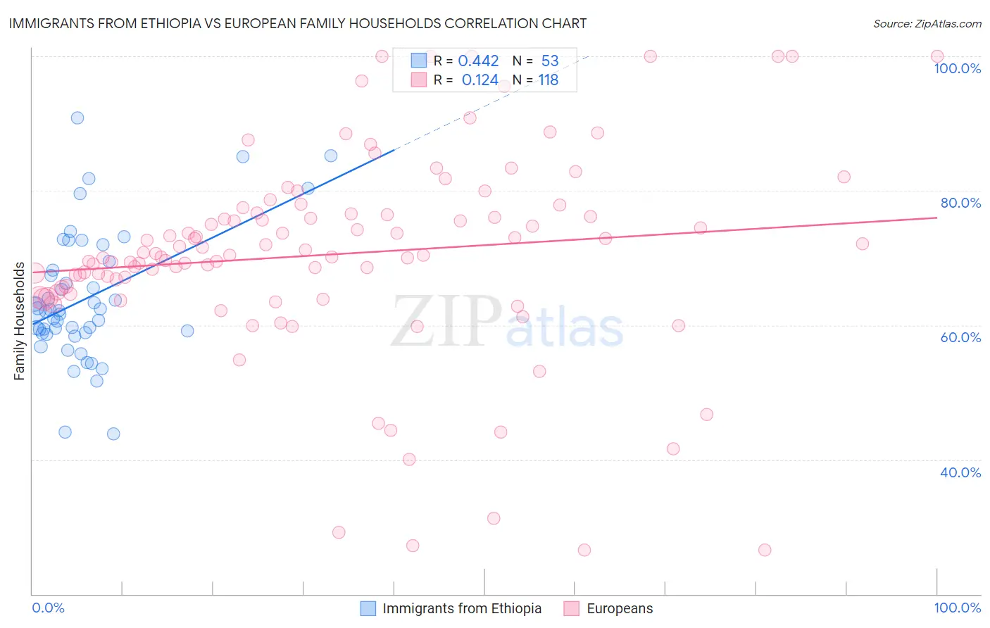 Immigrants from Ethiopia vs European Family Households