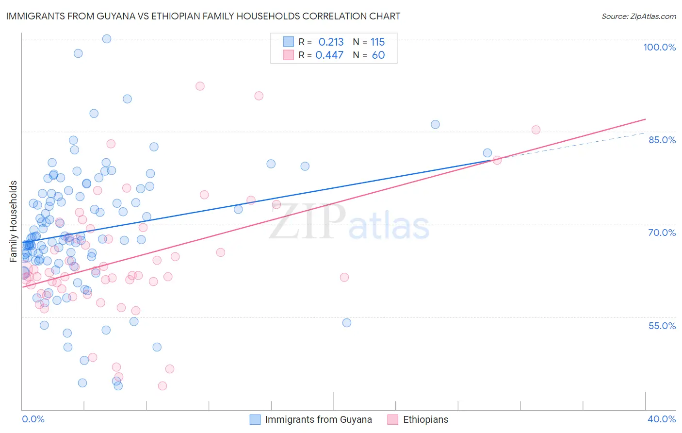 Immigrants from Guyana vs Ethiopian Family Households