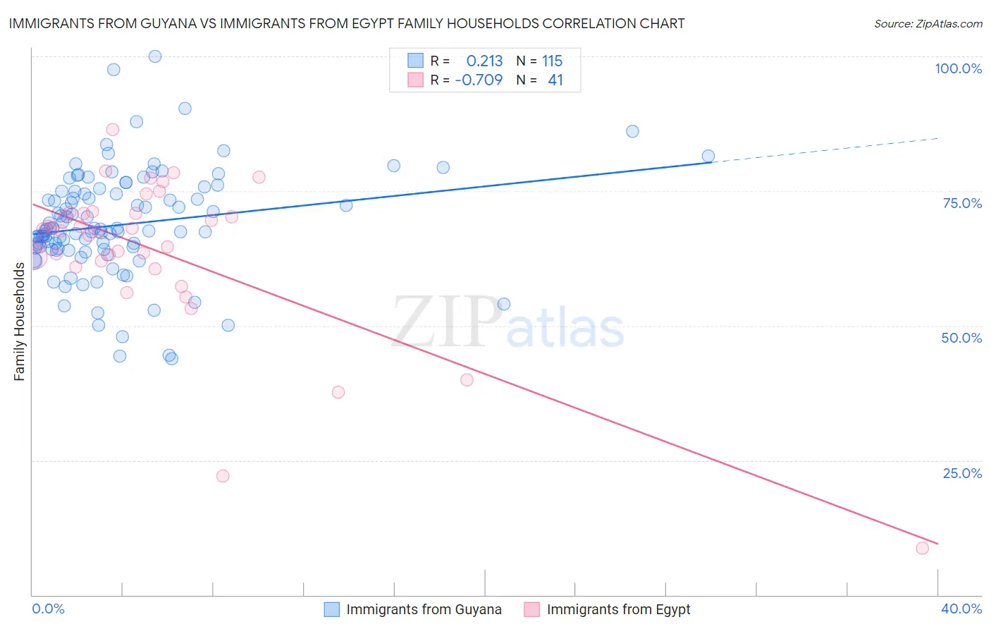 Immigrants from Guyana vs Immigrants from Egypt Family Households