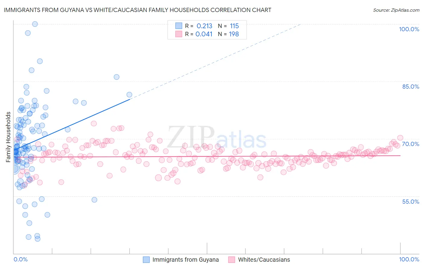 Immigrants from Guyana vs White/Caucasian Family Households