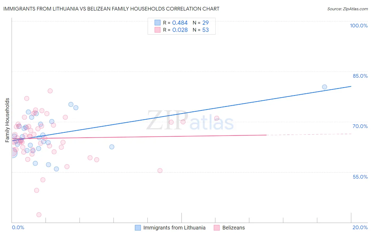 Immigrants from Lithuania vs Belizean Family Households