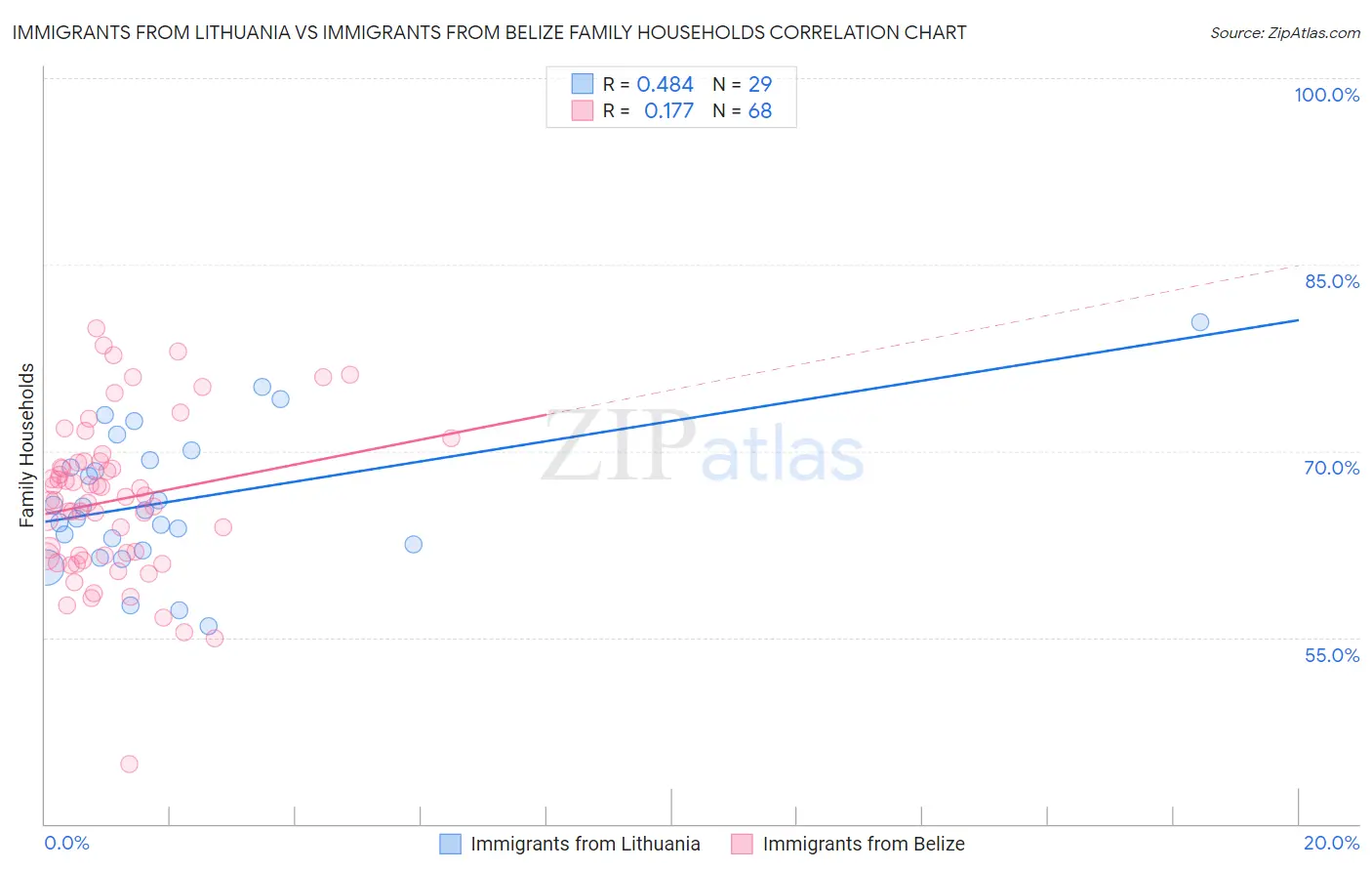 Immigrants from Lithuania vs Immigrants from Belize Family Households