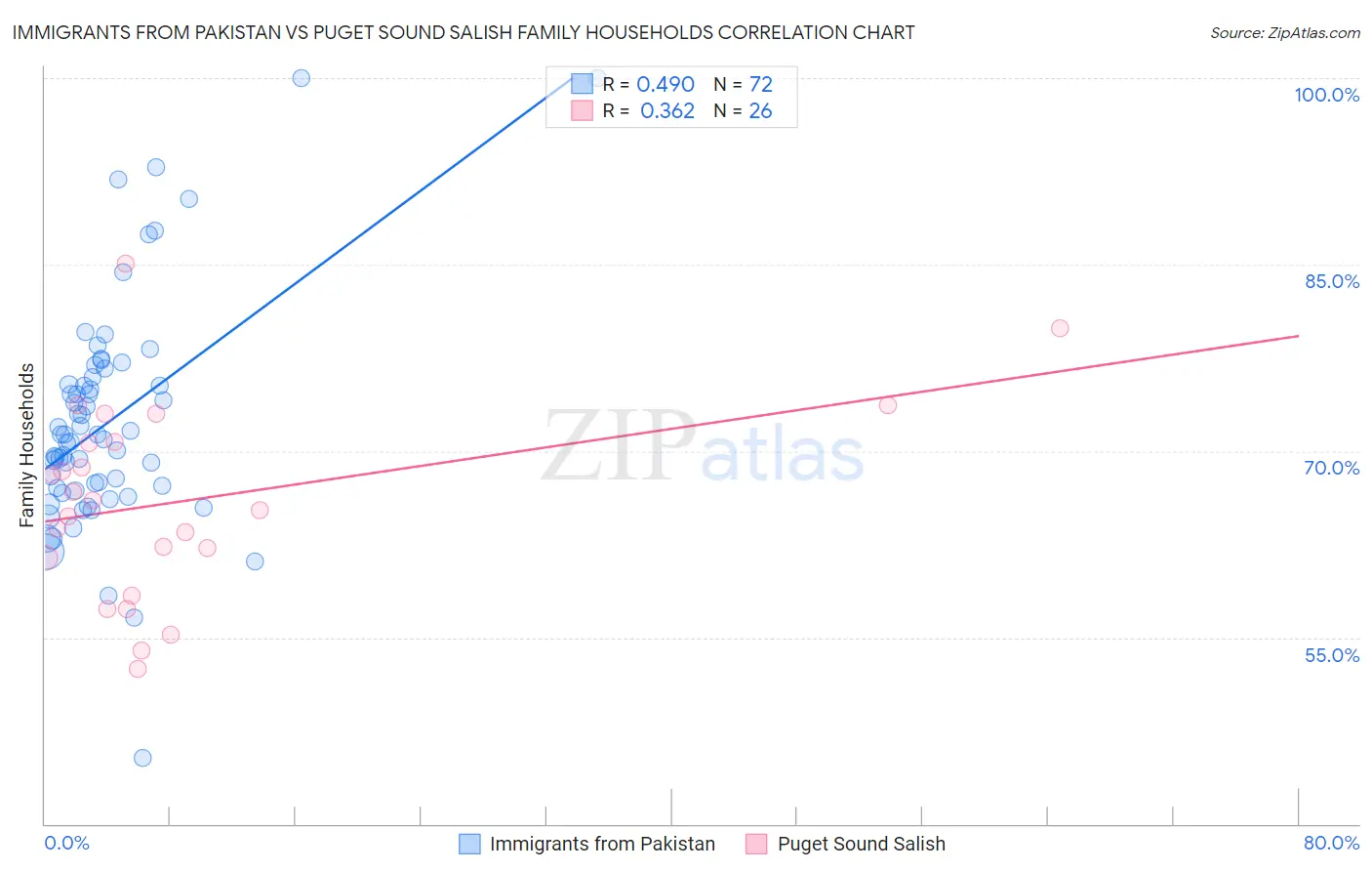 Immigrants from Pakistan vs Puget Sound Salish Family Households