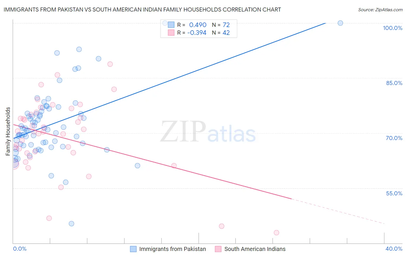 Immigrants from Pakistan vs South American Indian Family Households