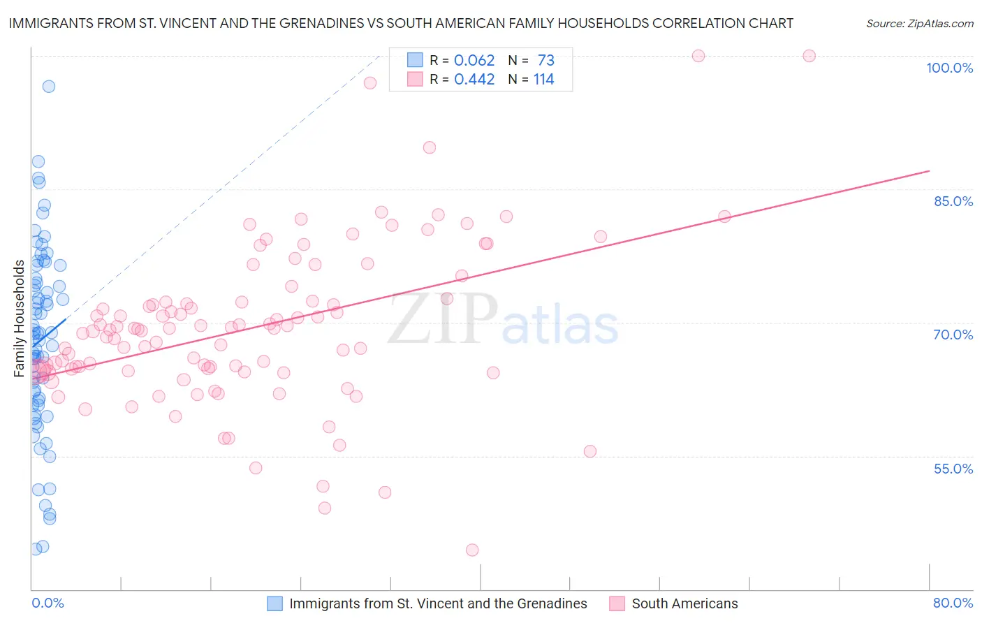 Immigrants from St. Vincent and the Grenadines vs South American Family Households