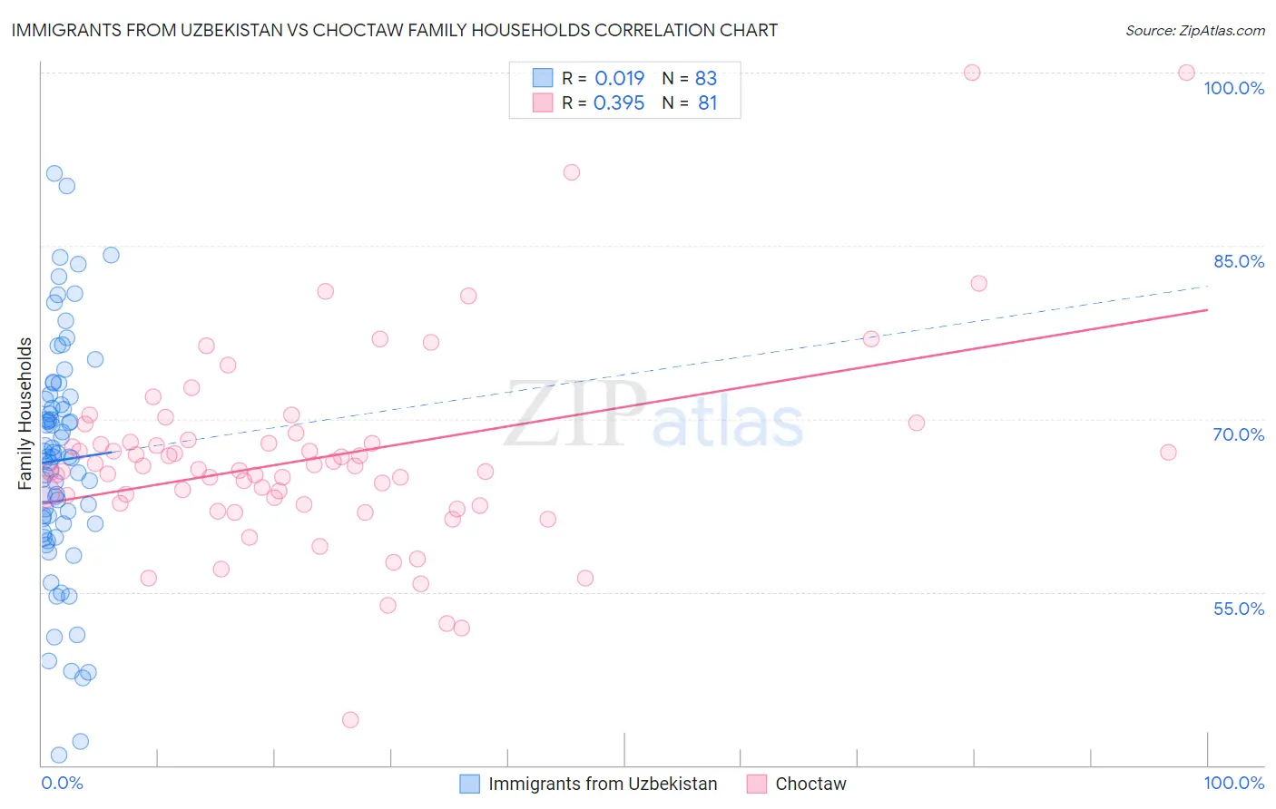 Immigrants from Uzbekistan vs Choctaw Family Households