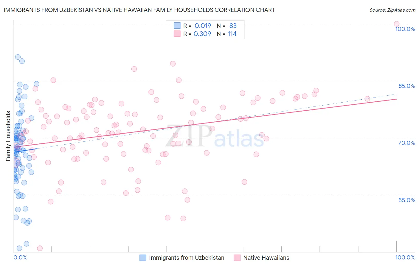Immigrants from Uzbekistan vs Native Hawaiian Family Households