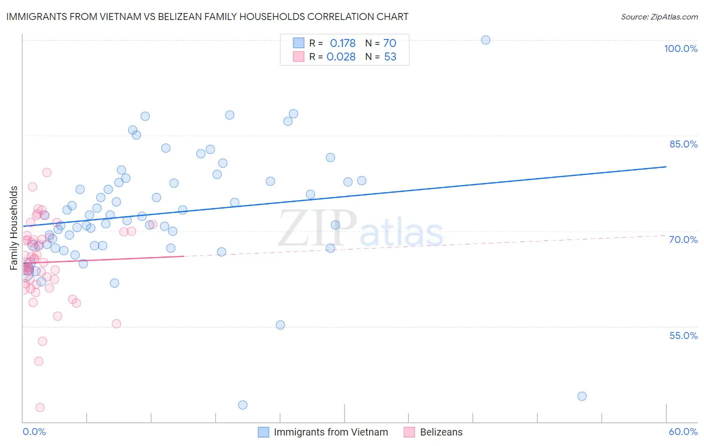 Immigrants from Vietnam vs Belizean Family Households
