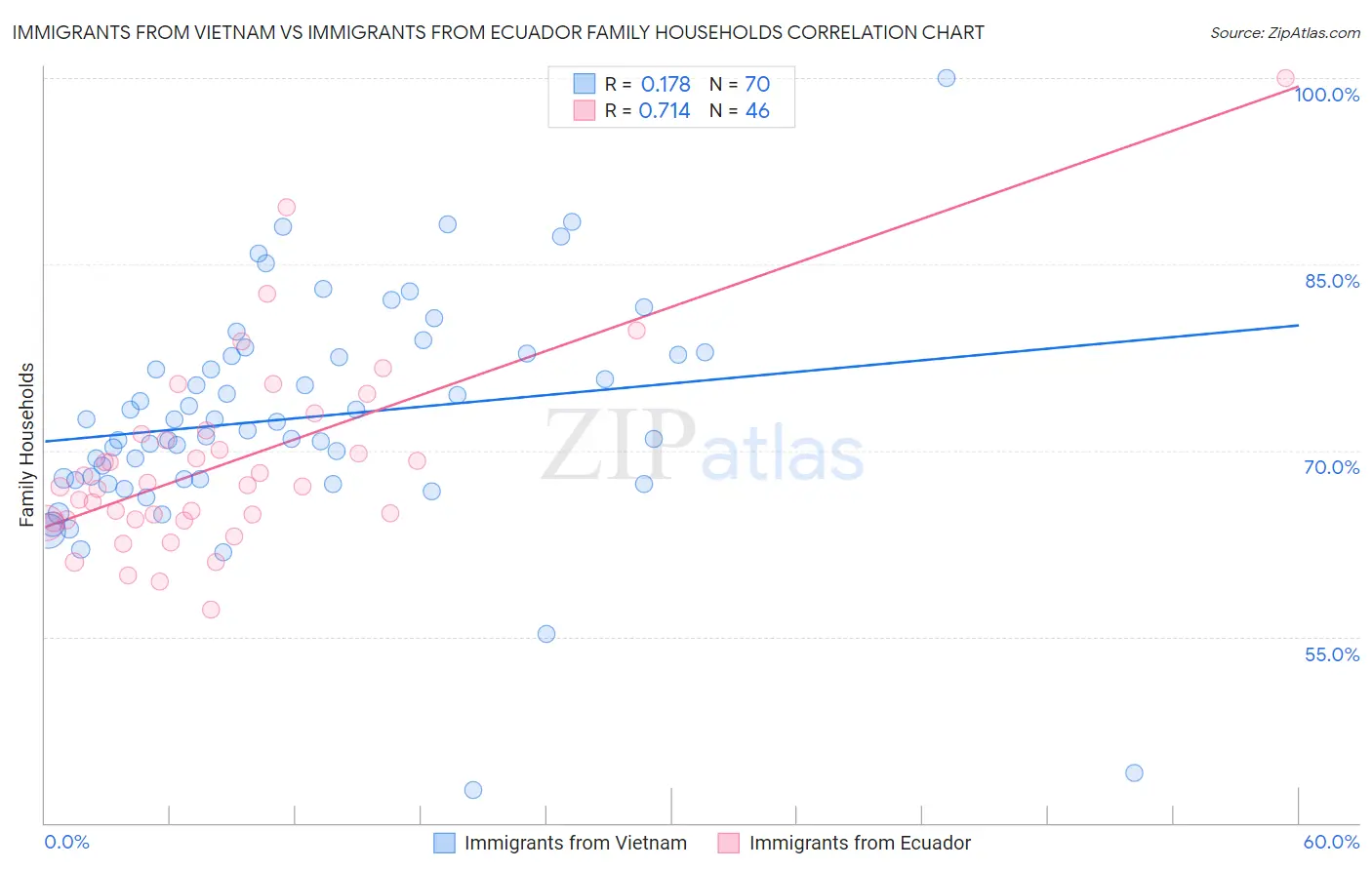 Immigrants from Vietnam vs Immigrants from Ecuador Family Households