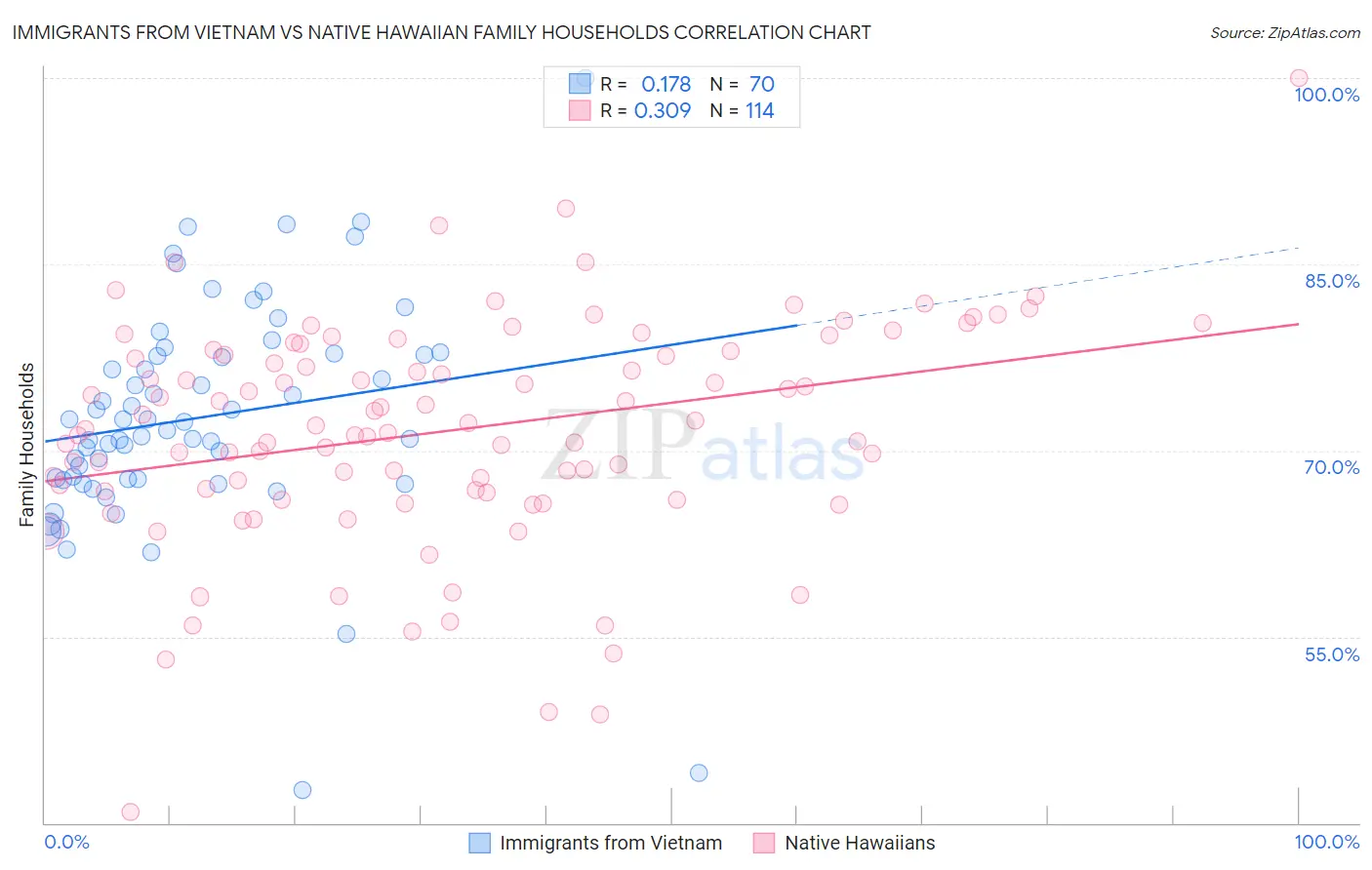 Immigrants from Vietnam vs Native Hawaiian Family Households