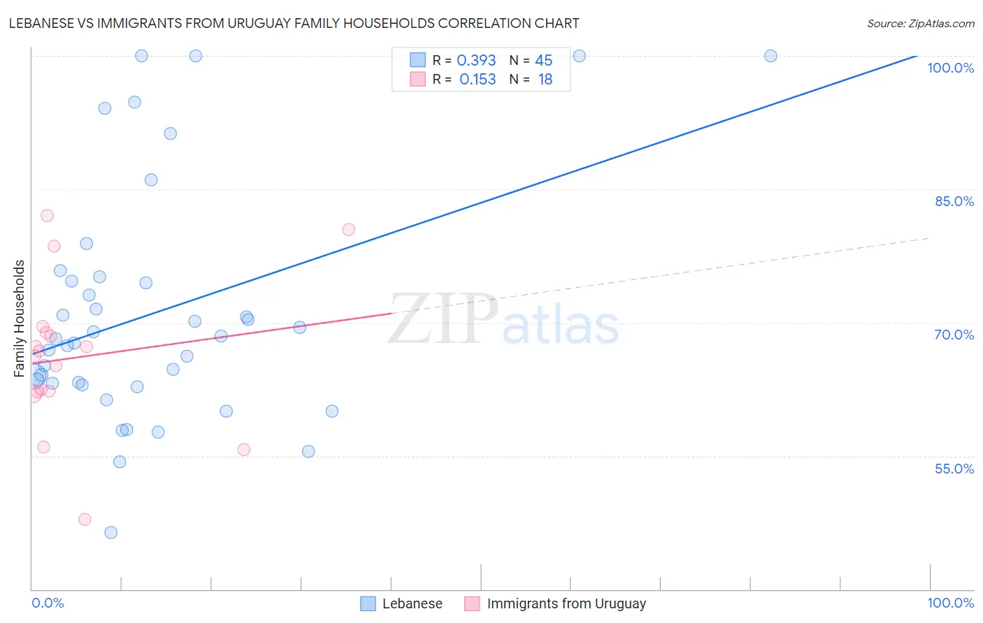Lebanese vs Immigrants from Uruguay Family Households